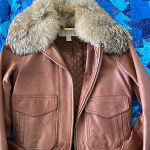 Michael Kors Leather Jacket with Fur Neck